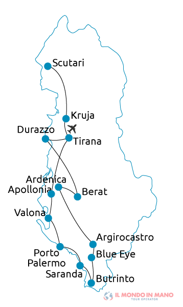 Mappa itinerario tour Albania Autentica