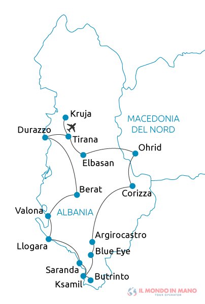 Mappa itinerario tour Albania e Lago di Ohrid