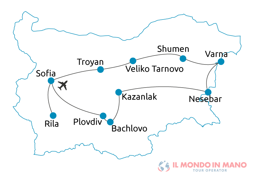 Mappa itinerario tour Bulgaria