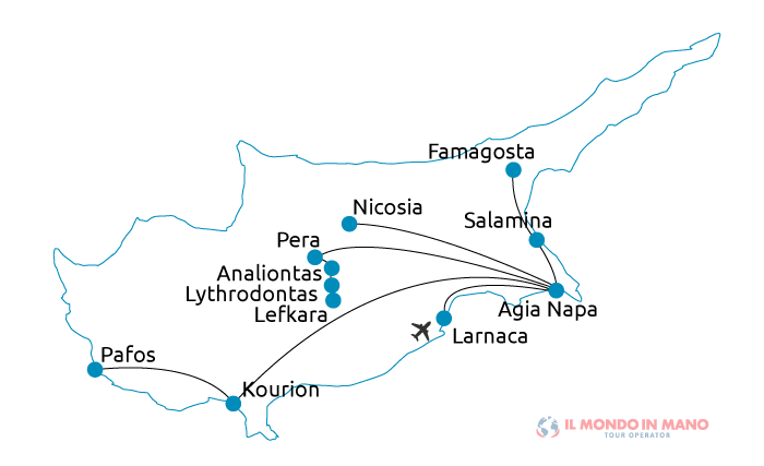 Mappa itinerario tour Cipro