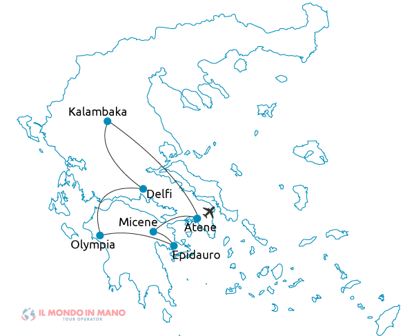 Mappa itinerario tour Grecia classica