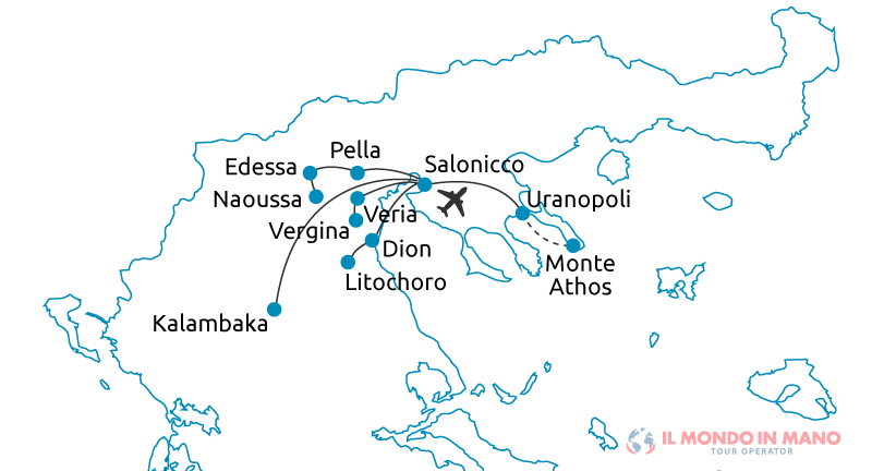 Mappa itinerario tour Grecia del Nord