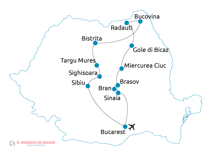 Mappa itinerario tour della Romania