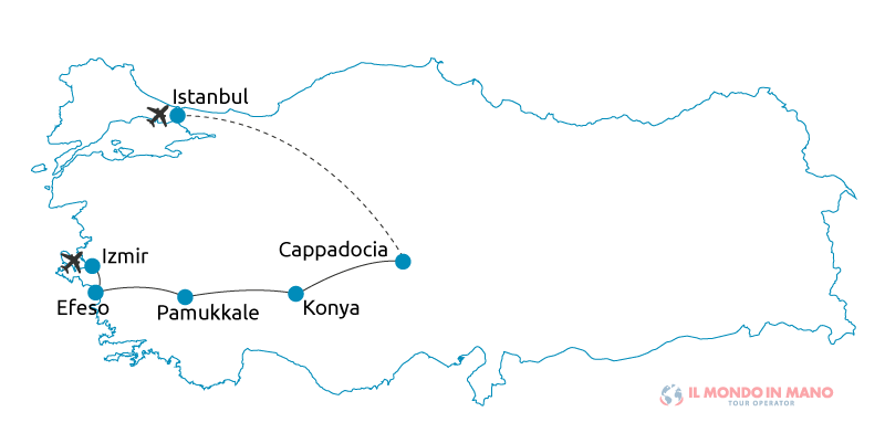 Mappa itinerario tour Turchia Raffinata